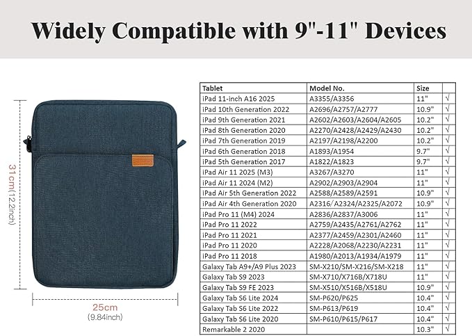 TiMOVO 9-11 Inch Tablet Sleeve Bag with Shoulder Strap for iPad 11-inch A16 2025, iPad 10th Gen. 10.9"/10.2", Galaxy Tab A9+/A11Plus 11", Indigo