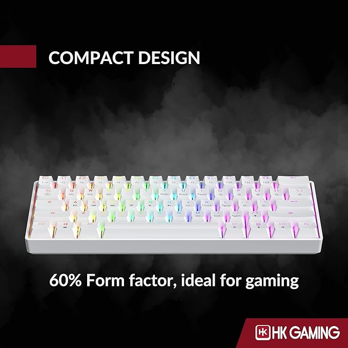 HK GAMING GK61 SE 60% | Mechanical Gaming Keyboard | 61 Keys Multi Color RGB LED Backlit for PC/Mac Gamer | US Layout (White, Mechanical Blue)