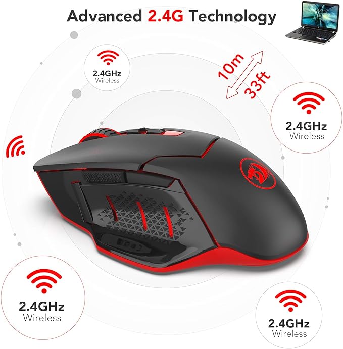 Redragon M690-1 Wireless Gaming Mouse with DPI Shifting, 2 Side Buttons, 2400 DPI, Ergonomic Design, 8 Buttons-Black