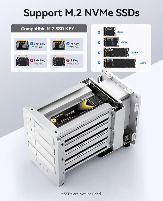 ORICO 40Gbps SSD External Hard Drive Enclosure NVME M.2 All-Flash Docking Station Up 32TB for 4K/8K Video Editing/Data Transfer-8848U4
