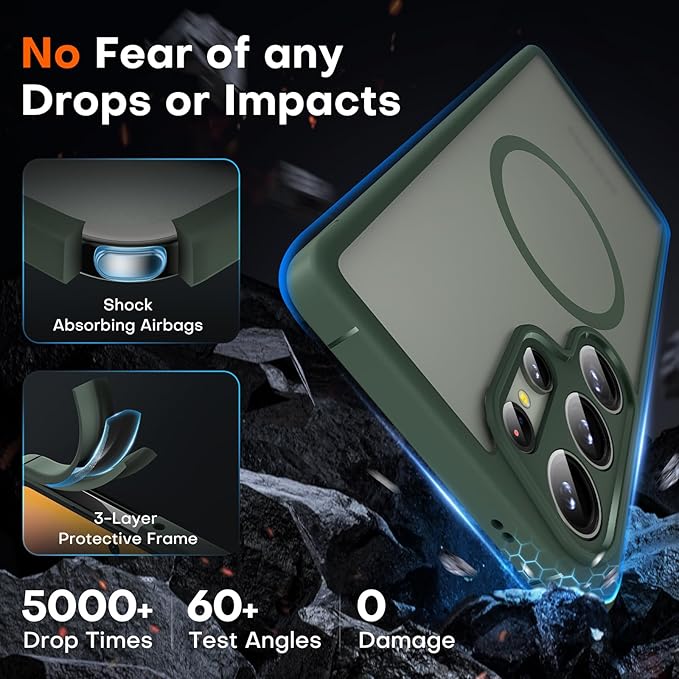 TOCOL Magnetic for Samsung Galaxy S25 Ultra Case, Upgraded Full Camera Protection, Compatible with Magsafe, Drop Protection Slime Clear Back Cover for Samsung Galaxy S25 Ultra 6.9-Inch (Alpine Green)