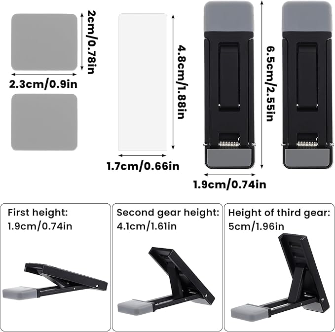 Mini Portable Laptop Stand for Desk, Portable Keyboard Riser Three Tilt Angle Adjustable Foldable Invisible Laptop Riser Self-Adhesive Computer Stand Feet for Most Keyboards (Black, 2)