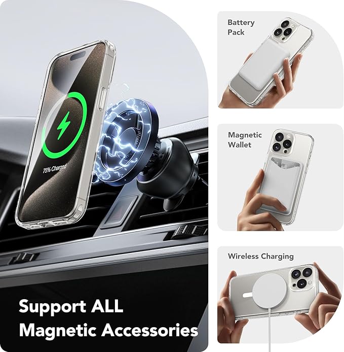 CAPRARO Magnetic for iPhone 15 Pro Max Case, [Compatible with MagSafe] [Full Camera Protection] Shockproof Protective Slim Translucent Matte Phone Case for iPhone 15 Pro Max 6.7'', Clear