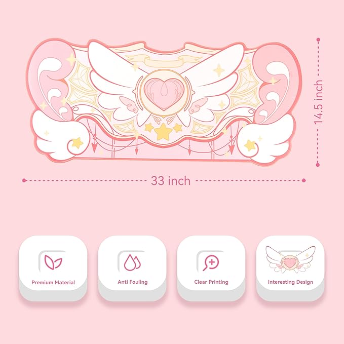 GeekShare Large Gaming Mouse Pad Kawaii Pink Non-Slip Rubber Back Mouse Pad Big Waterproof Desk Mat for Keyboard and Mouse Perfect for Gaming,or Home Office Work - Star Wings（Super Dense Cloth）