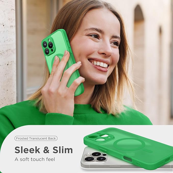 CAPRARO Magnetic Compatible with iPhone 16 Pro Max Case, Upgraded [Full Camera Protection] [Compatible with MagSafe] Protective Translucent Matte Women Phone Case Cover, Emerald Green
