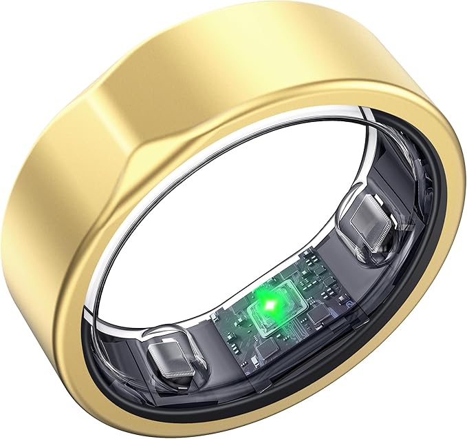 Smart Ring for Women Men, Titanium Fitness Ring with Heart Rate, Stress & Sleep Monitoring,Step & Calorie Counter, 5ATM Waterproof for iPhone and Android,No Subscription Fee (Gold 8)