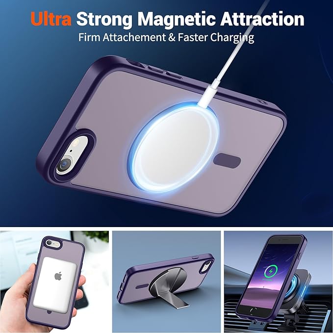 SUPFINE Magnetic for iPhone SE Case 2022 (3rd)/2020 (2nd), iPhone 8 Case (Compatible with MagSafe) (Military Grade Drop Protection) Slim Translucent Matte Phone Case, Dark Purple