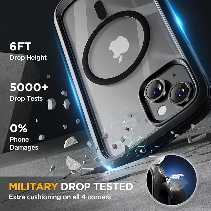 Miracase for iPhone 13 mini Case 5.4",Full-Body Protection,Clear Bumper Case with Built-in 9H Tempered Glass Screen Protector,Military-Grade Drop Protection Outdoor Phone Case for iPhone 13 mini,Black