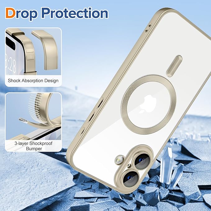 Hython Magnetic Clear for iPhone 17 Case with Camera Lens Protector [Compatible with MagSafe] Luxury Plating Edge Slim Soft TPU Cover Protective Phone Case for iPhone 17 6.3", Matte Gray