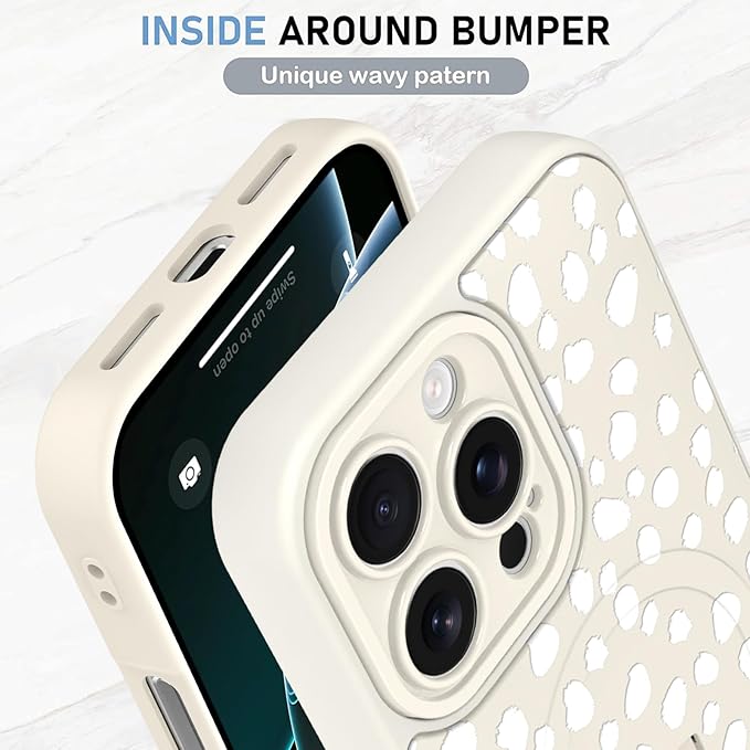 KANGHAR Compatible with iPhone 16 Pro Max Case, Support for MagSafe, Silicone Speck Leopard Cute Pattern, Wristband Kickstand Camera Protection Soft Slim Cover for Girls Women -White