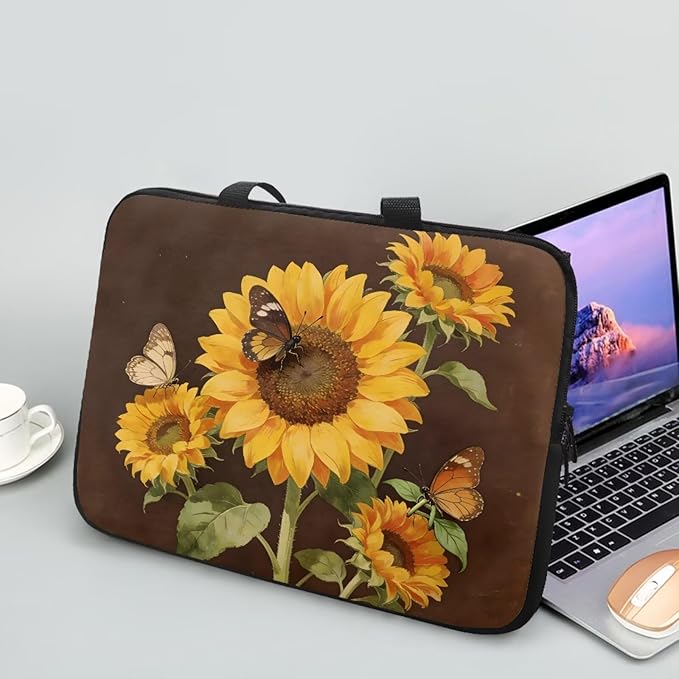 Sunflowers 10-17 Inch Laptop Sleeves Bag for Women Girls, Tablet Carrying Case Computer Cover with Handle, Zipper Notebook Messenger Briefcase Shoulder Bag for Work/School/Travel
