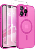 CAPRRO Magnetic for iPhone 13 Pro Max Case, [Compatible with MagSafe] [Full Camera Protection] Shockproof Protective Slim Translucent Matte Phone Case for iPhone 13 Pro Max 6.7'', Shocking Pink