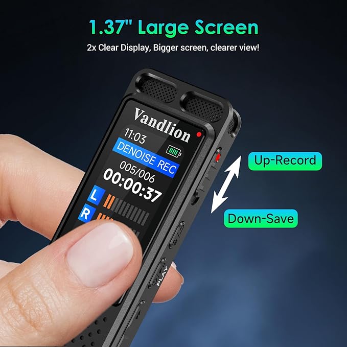 Voice Activated Recorder with Playback (100Hrs Recording Time), Vandlion 1536Kbps HD Digital Recording Device with Noise Reduction, Password for Lectures Meetings Interviews Classes