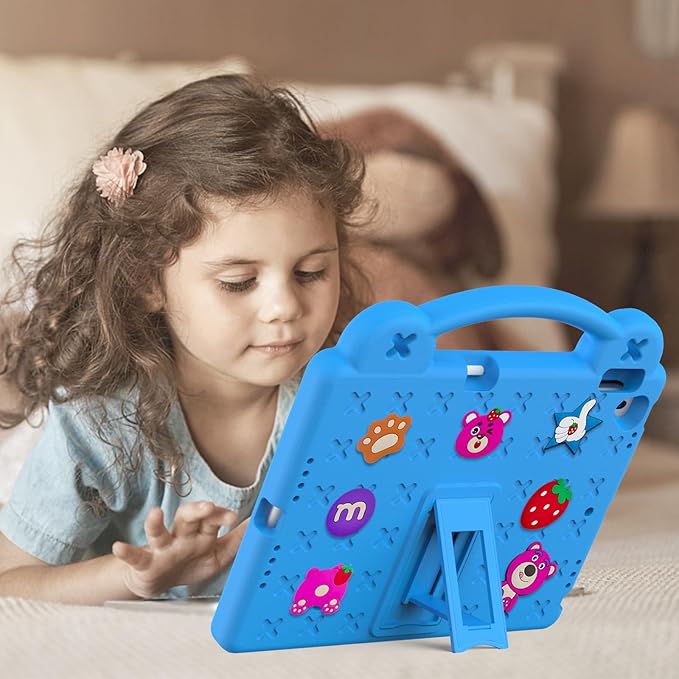 Dteck for iPad 9th/8th/7th Generation 10.2" Kids Case,Strawberry Panda Shockproof Rugged Lightweight Convertible Handles Stand Pencil Holder Kids Friendly Case for iPad 10.2" 2021/2020/2019,Sky Blue