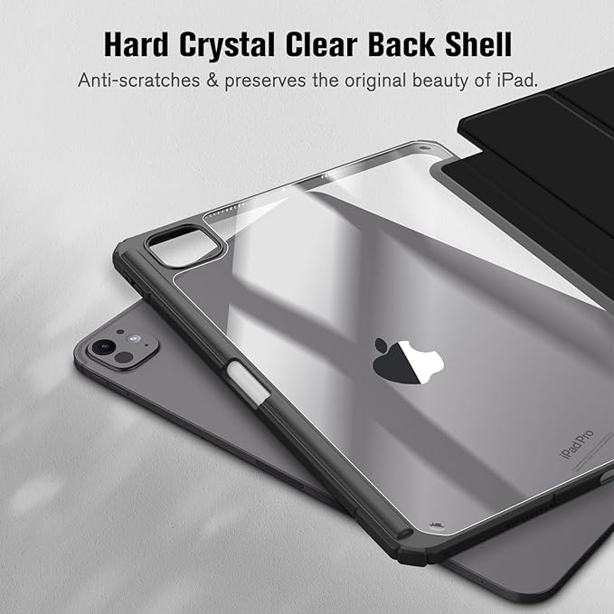 Fintie Hybrid Slim Case for iPad Pro 11-inch (M5) 2025 / (M4) 2024 - [Built-in Pencil Holder] Shockproof Protective Cover with Clear Transparent Back Shell, Black