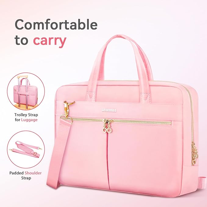 Ferkurn Laptop Bag Case Women Men Computer Bag Compatible with MacBook/HP/LG/Dell, Shoulder Strap Slim Carrying Messenger Briefcase, Pink, 15.6-16 Inch