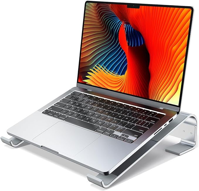MOKURU Laptop Stand for Desk, Aluminum Laptop Riser, Ergonomic Computer Stand Compatible with for MacBook Pro/Air, Dell, HP, Lenovo, 10-17.3'' (Silver)