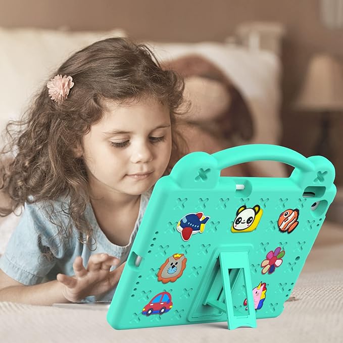 Dteck for iPad 9th/8th/7th Generation 10.2" Kids Case,Cartoon Panda Shockproof Rugged Lightweight Convertible Handles Stand Kid Friendly Case with Pencil Holder for iPad 10.2 2021/2020/2019,Mint Green