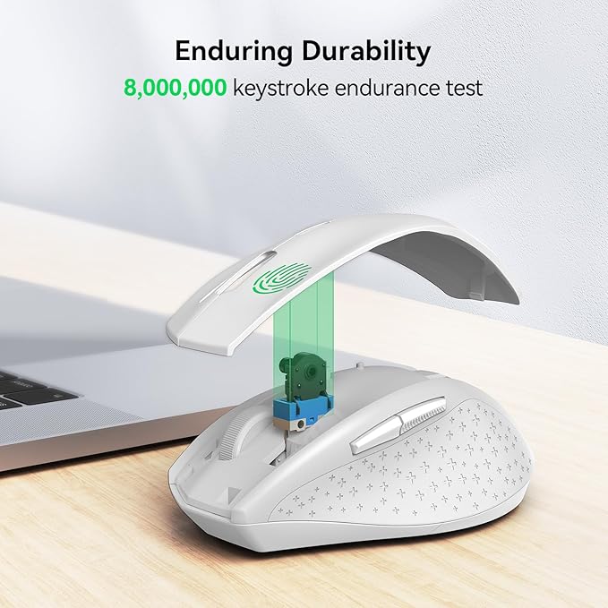 TECKNET Wireless Mouse, 2.4G Computer Mouse with 6-Level Adjustable 4800 DPI, 30 Months Battery, Ergonomic Grips, 6 Buttons Portable for PC, Chromebook, Mac - White