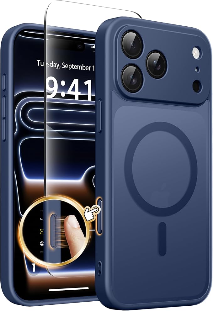 CAPRARO Magnetic for iPhone 17 Pro Max Case, Upgraded [Full Camera Protection] [Compatible with MagSafe] Protective Translucent Matte Women Girl Phone Case Cover, Deep Blue