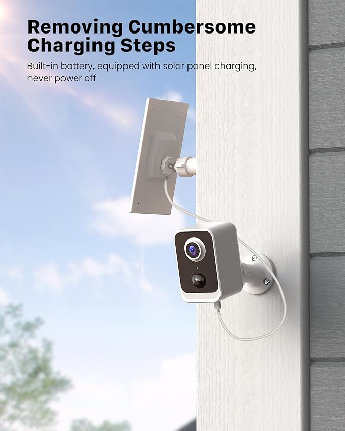 PEEIPM Security Cameras Wireless Outdoor: Solar Power Cameras for Home Security WiFi Battery Seguridad Camara System Kit Surveillance Monitor with Motion Sensor Flood Light Alarm & Color Night Vision