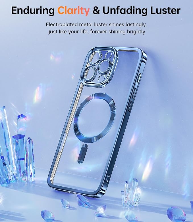 Meifigno Designed for iPhone 16 Pro Max Case 6.9", [Glitter Card & Wrist Strap] [Compatible with MagSafe] [2X Screen Protectors] Surround Lens Protection Designed for 16 ProMax Case, Deep Blue