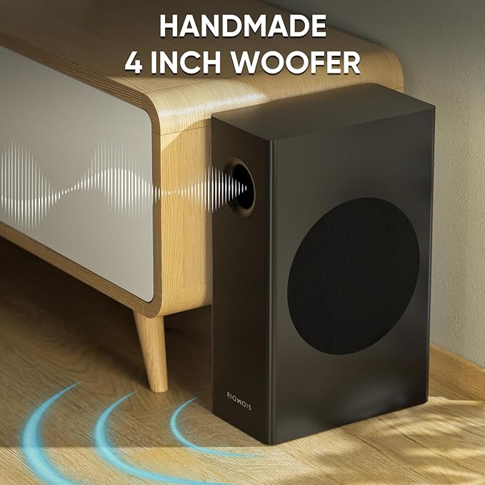 Sound Bars for Smart TV with Wired Subwoofer, 2.1 Deep Bass Small Soundbar Home Theater Surround System Speaker with 4 Inch Subwoofer, Bluetooth/Optical/AUX Connection, Compact Soundbar for TV