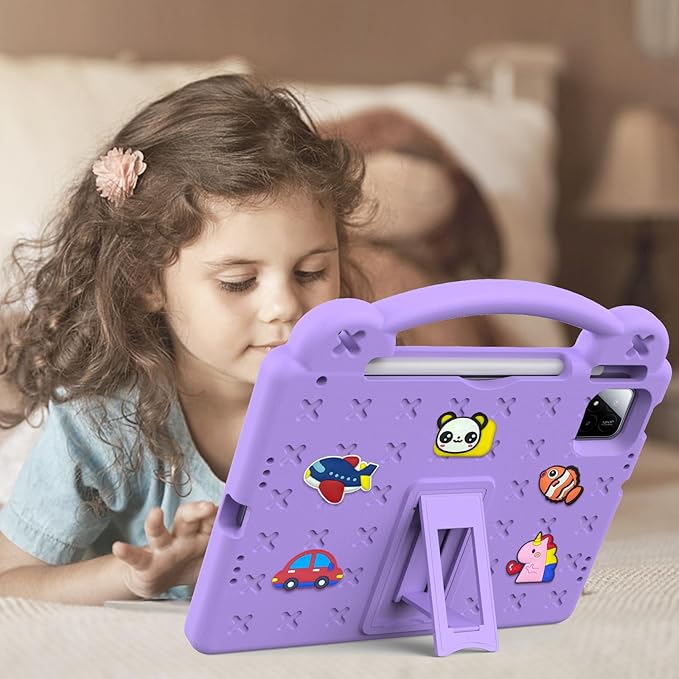 AKABEILA Compatible with Xiaomi Pad 7/Xiaomi Pad 7 Pro 11.2 inch 2024/Xiaomi Pad 8 2025 11.2 inch Tablet Case, Kids Friendly Universal Protective Case with Shoulder Strap & Stand Handle Light Purple
