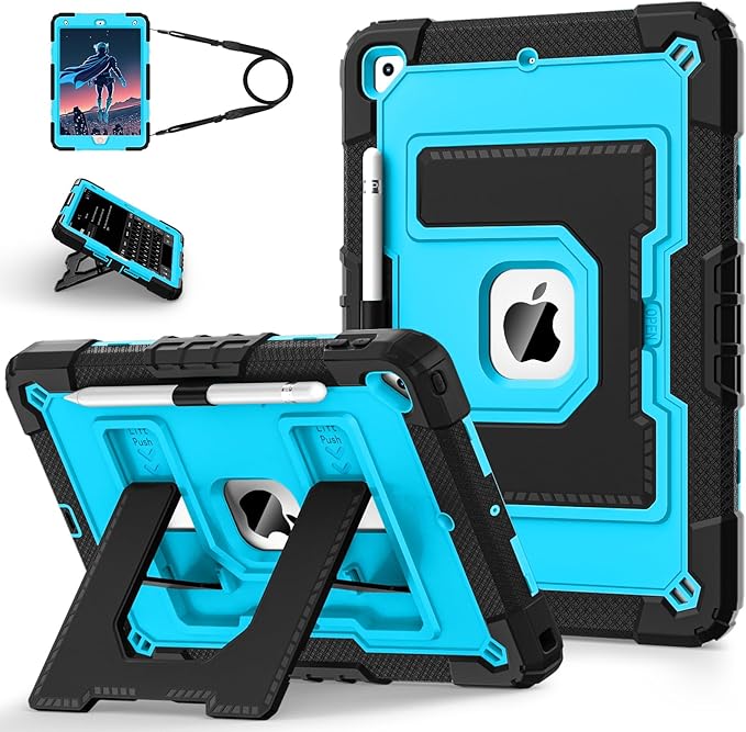 for iPad 9th Generation 2021/ iPad 8th Generation 2020/ iPad 7th Generation 2019,iPad Case 9/8/7th Gen with Pencil Holder,Shockproof Cover for i Pad 10.2 Inch,Black Blue