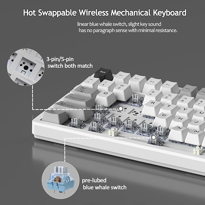 MageGee LIGHT100 Wireless Creamy Keyboard, Gasket Structure Hot Swappable, Tri-Mode 2.4G/USB-C/BT5.0 RGB Backlit Mechanical Gaming Keyboard for Win/Mac/PC, PBT Keycap, 4000mAh Battery, Grey