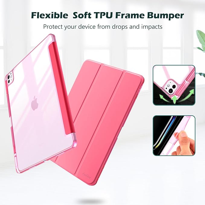 ProCase for iPad Pro 13 Inch Case M5 2025/ M4 2024 with Pencil Holder, Slim Stand Clear Shell Back, Shockproof Cover iPad Pro M5 M4 Case 13 Inch, Supports Touch ID, Auto Wake/Sleep -MelonPink