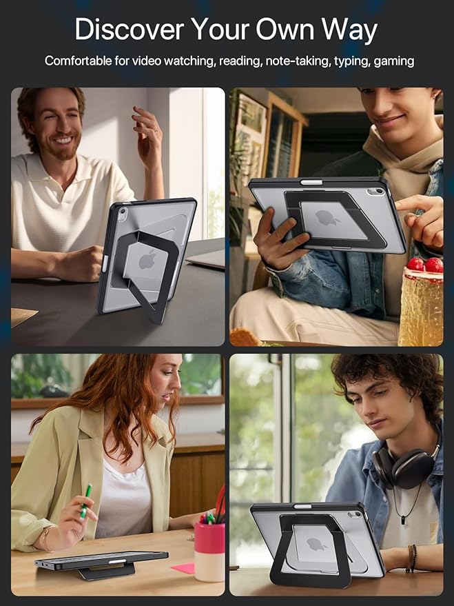 Case for iPad Air 11 inch M4/M3/M2(2026/2025/2024), iPad Air 4/5th Generation, Dual Multi-Angle Adjustable Kickstand Full Protective Case with Built-in Pencil Holder (Black, iPad Air 11 inch)