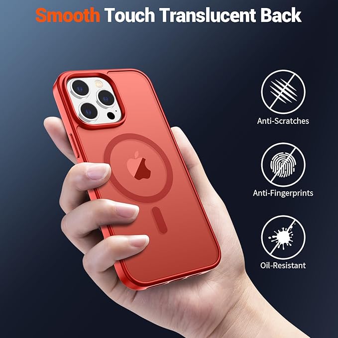 SUPFINE Magnetic for iPhone 13 Pro Case (Compatible with MagSafe) (Military Grade Drop Protection) Translucent Matte Shockproof with Anti-Fingerprint Phone Case,Red