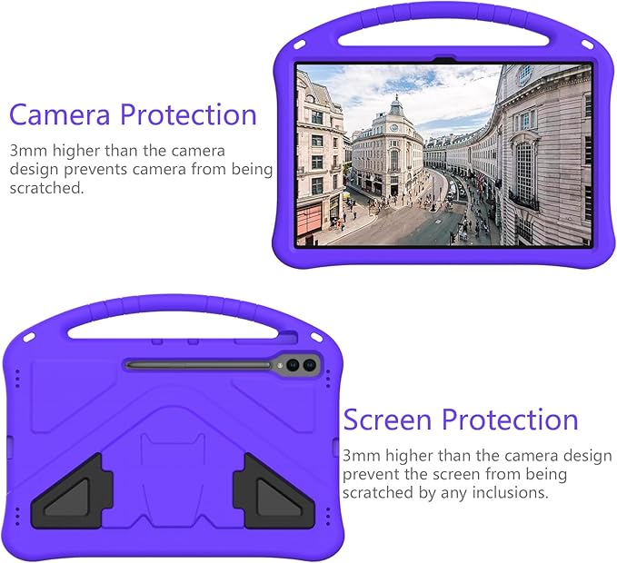 Kids Case for Samsung Galaxy Tab S10 Ultra/S9 S8 Ultra 14.6-inch Tablet, Techcircle Light Weight Shock Proof EVA Foam Handle Rugged Stand Protective Cover, Purple