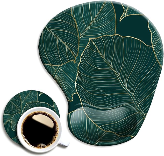 DOOKE Ergonomic Mouse Pad with Wrist Support and Coaster,Mouse Pads with Non-Slip PU Base for Home Office Working Studying Easy Typing & Pain Relief Plants