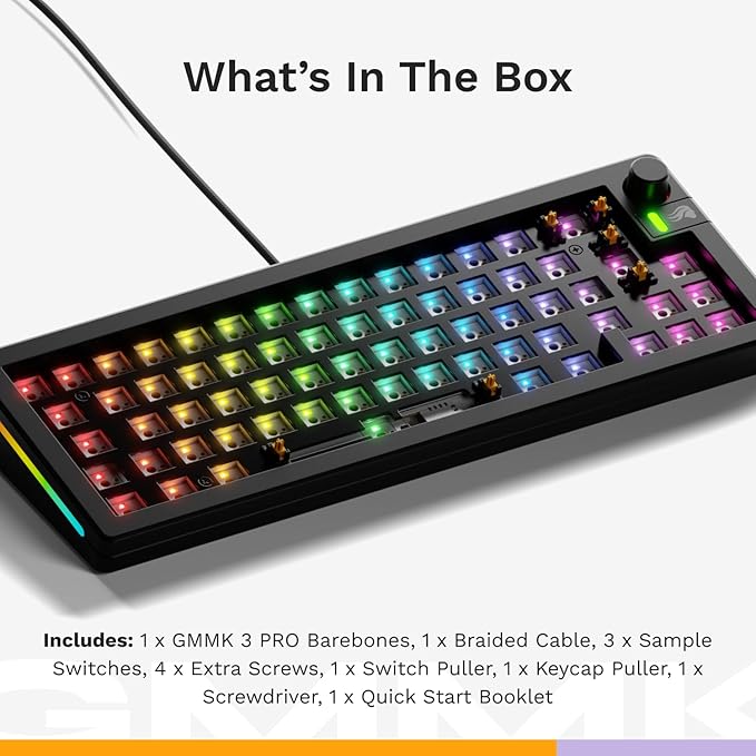 GLORIOUS Gaming - GMMK 3 Barebones Custom Gaming Keyboard Kit with Knob, 65% Compact Mechanical Keyboard, Modular Gasket System, Hotswappable MX, Sound Dampening Foam, Aluminum Switch Plate (Black)