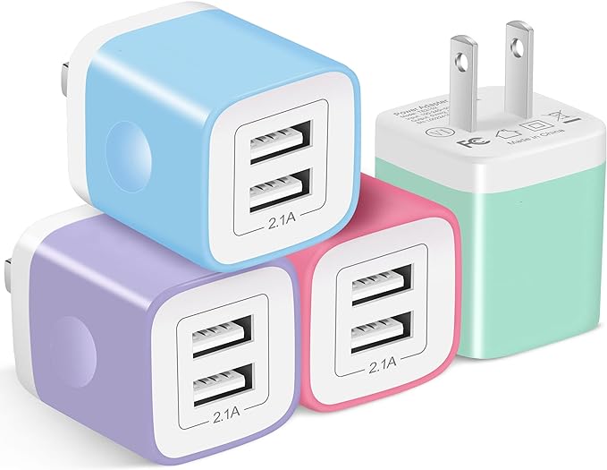X-EDITION USB Wall Charger, 4-Pack 2.1A Dual Port USB Cube Power Adapter Charger Plug Charging Block Box Brick Cube Compatible with Phone 13 12 11 XS XR X 8 7 6 Plus 5S SE, Pad, Samsung, LG, Android