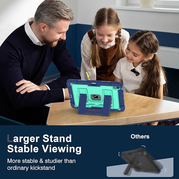 Kids Friendly Case for iPad Air 11 Inch M4 M3 M2 2026/2025/2024 Case with Pencil Holder & Shoulder Strap, Military Grade Shockproof Kickstand Hard Shell Protective Cover,Blue+Mint