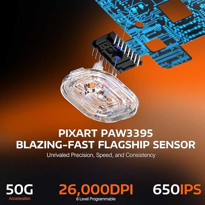 ATTACK SHARK X3 Wireless Gaming Mouse, 49g Ergonomic Computer Mouse, Triple Modes PAW3395 26K DPI Optical Sensor, 200h Battery Life, Programmable Buttons, Gaming Accessories for PC/Laptop/Mac(Orange)