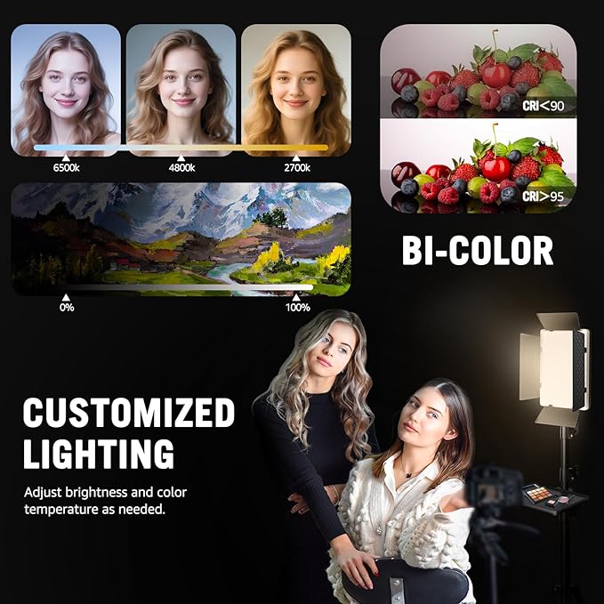 36W Photography Lighting, Arsoer Bi-Color 2700K-6500K Studio Lights with Remote& Display, CRI95+ 72” Video Lighting for Video Recording/YouTube/TikTok/Live Streaming/Ins