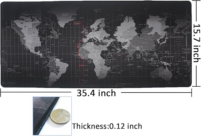 Benvo Extended Mouse Pad Large Gaming Mouse Pad- 35.4x15.7x0.12 inch Computer Keyboard Mouse Mat Non-Slip Mousepad Rubber Base and Stitched Edges for Game Players, Office, Study World Map Design