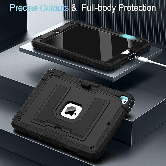 for iPad 9th/ 8th/ 7th Generation Case 10.2 Inch iPad Case 9th Generation with Pencil Holder,Heavy Duty Shockproof Cover for i Pad 10.2 Cases 2021/2020/ 2019,Black