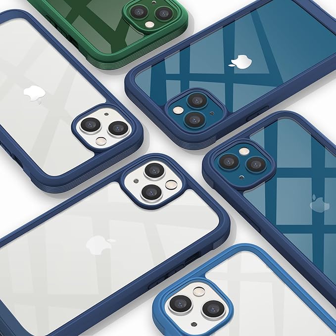 Diaclara Designed for iPhone 13 Case, Full Body Rugged with Built-in Touch Sensitive Anti-Scratch Screen Protector, Soft TPU Bumper Case for iPhone 13 6.1" (Dark Blue and Clear)