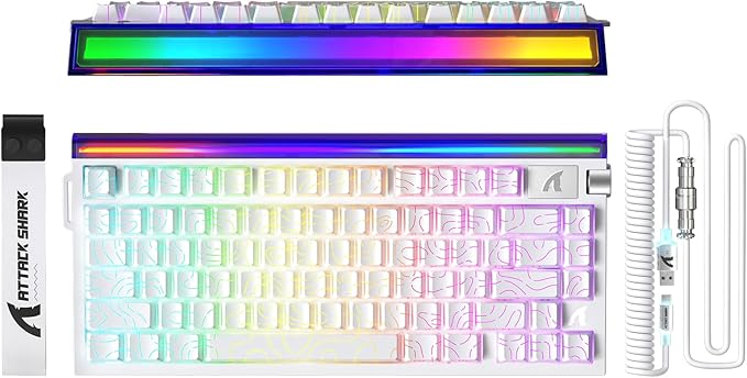 ATTACK SHARK R85 HE 75% Magnetic Wired Gaming Keyboard,8KHz Polling Rate Rapid Trigger,0.005mm RT Precision,256K Scan Rate,Custom Hot-Swappable,Web Driver PC Keyboard for Gamer/Win/Mac,White Contour