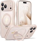 CAPRARO for iPhone 17 Pro Case with 360° Spin Magnetic Stand for Women, [Compatible with MagSafe] [Full Camera Protection] Cute Wave Translucent Matte Case for iPhone 17 Pro, Rose Gold