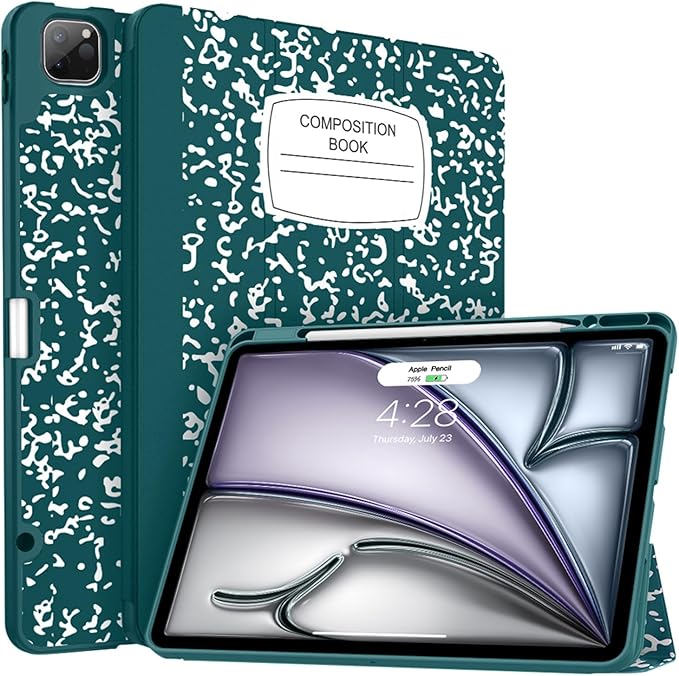 Soke Case for iPad Air 13 Inch (M4/M3/M2,2026-2024), iPad Pro 12.9" 6th/5th Generation with Pencil Holder(2021 2022 Release)-[Apple Pencil Charging + Auto Wake/Sleep] Soft Back Cover, Book Teal