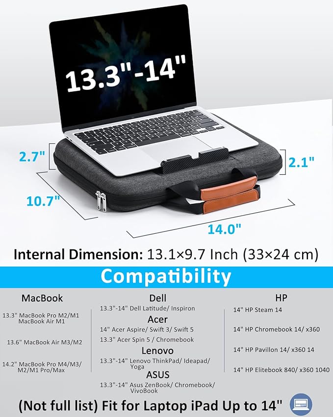 Hard Laptop Case 13 Inch for HP Dell Lenovo ASUS Acer - 2 in 1 Laptop Sleeve & Lap Desk with Stopper and Book Clip, Shockproof Waterproof 14.2 MackBook Pro Case - Black