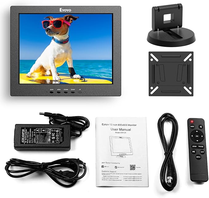 Eyoyo 12 Inch HDMI Monitor with BNC VGA AV HDMI Input 800x600 Portable 4:3 TFT LCD Mini HD Color Screen with Built-in Speaker