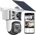 Dual Lens Security Cameras Wireless Outdoor, Solar-Powered Home Security Camera with 6MP Color Night Vision, 2-Way Audio, PIR Motion Alarm, 5GHz/2.4Hz WiFi, Spotlight Siren, Waterproof