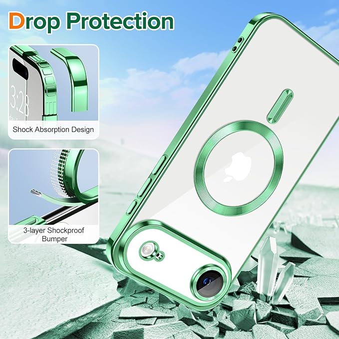 Hython Magnetic Clear for iPhone Air Case with Camera Lens Protector [Compatible with MagSafe] Luxury Plating Edge Slim Soft TPU Cover Protective Phone Case for iPhone Air 6.5", Light Green